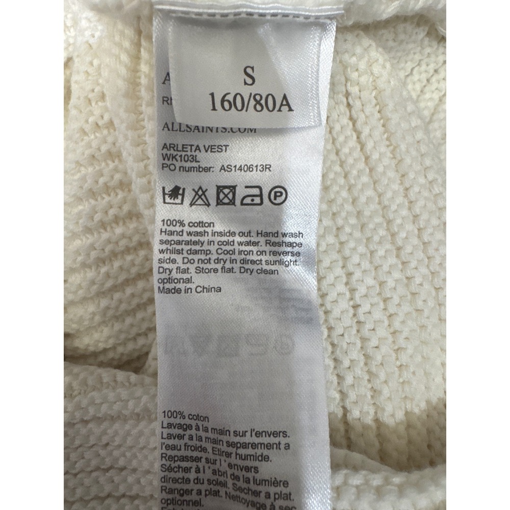 AllSaints Arleta Vest White Textured Cotton Knit Sleeveless Tunic Sweater Small - Picture 5 of 7